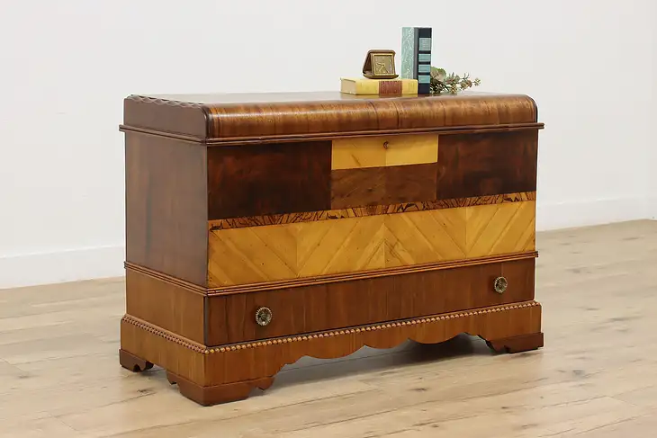 Art Deco Vintage Waterfall Cedar Blanket Chest w/Drawer #47437