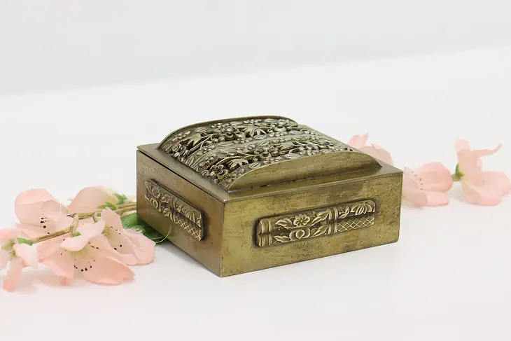 Chinese Antique Brass Jewelry or Keepsake Box, Flowers #46674