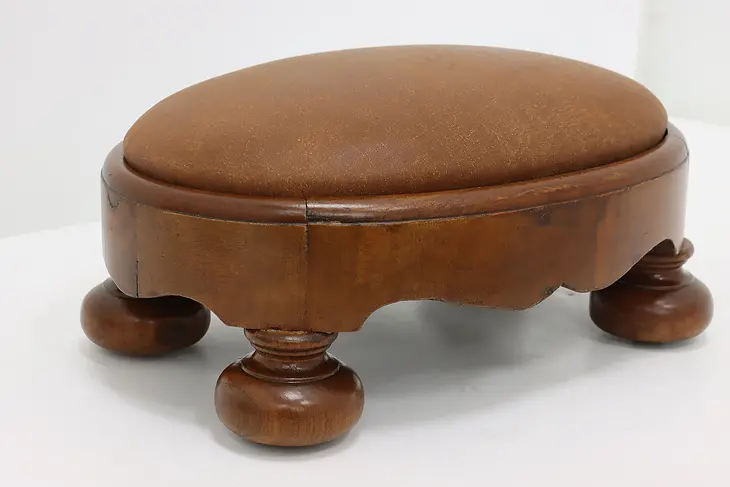 Empire Antique 1840s Oval Walnut & Leather Footstool #47729