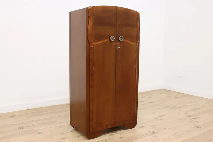 Art Deco Vintage Walnut Closet, Chifferobe, Armoire, Durable #47652