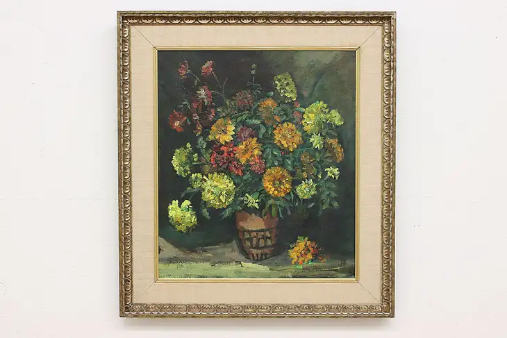 Flowers Still Life Antique Original Oil Painting JH 39.5" #46678