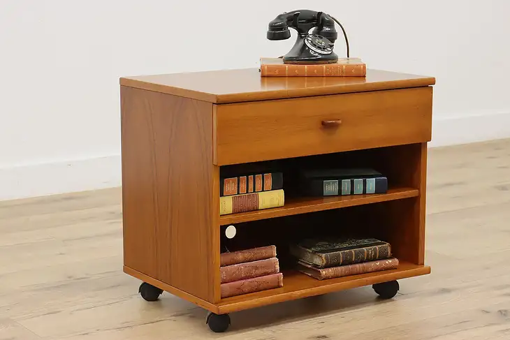 Midcentury Modern Vintage Rolling Teak Nightstand End Table #47814