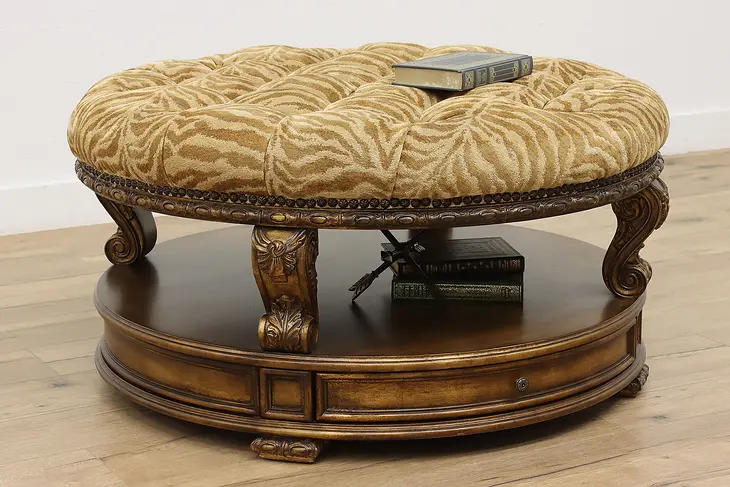 Traditional Vintage Carved Upholstered Ottoman Compositions #46729