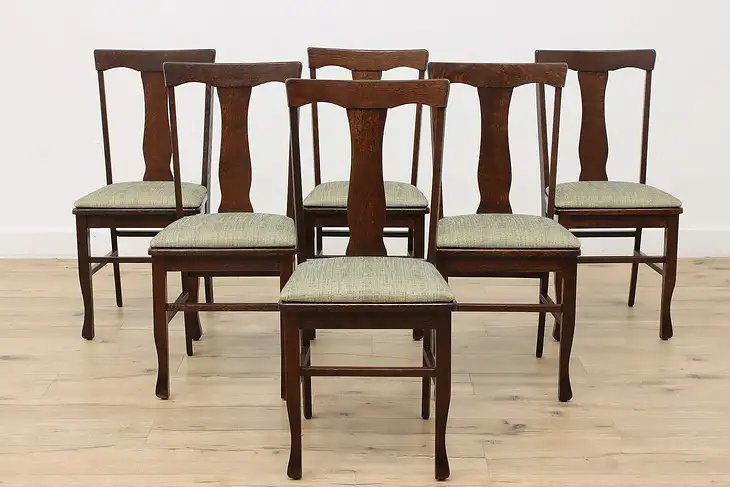 Set of 6 Arts & Crafts Mission Oak Antique Dining Chairs #47384