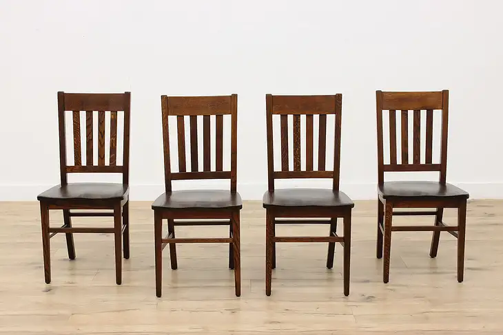 Set of 4 Antique Craftsman Mission Oak Dining Chairs #47583