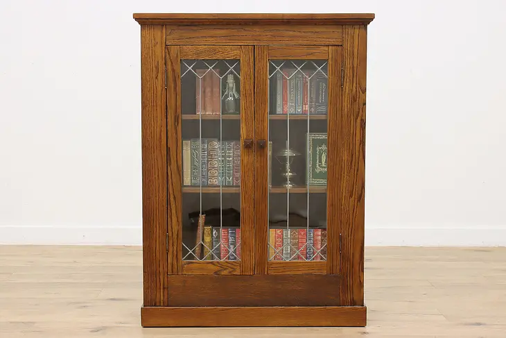 Arts & Crafts Mission Oak Antique Bookcase Leaded Wavy Glass #47446