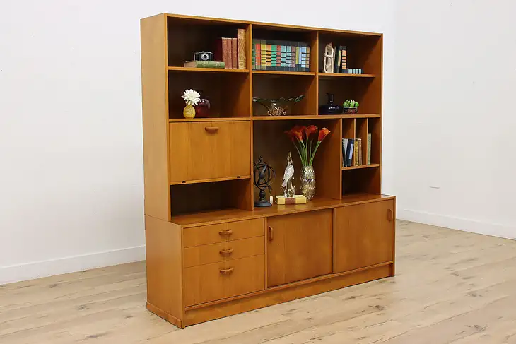 Midcentury Modern Vintage Teak Danish Wall Unit Bookcase Bar #47813