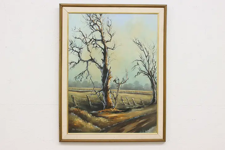 Winter Trees Vintage Original Oil Painting, Simmons 36.5" #47736