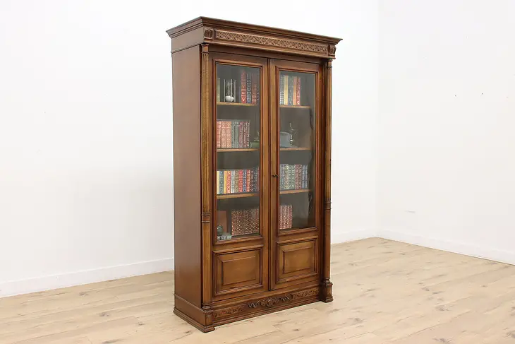French Classical Antique Walnut Office or Library Bookcase #47466
