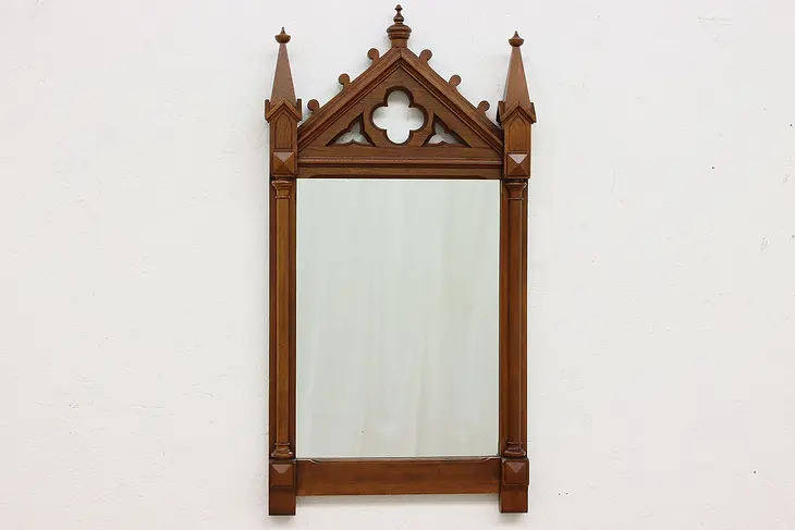 Victorian Gothic Antique Carved Walnut Hall Mirror #47435