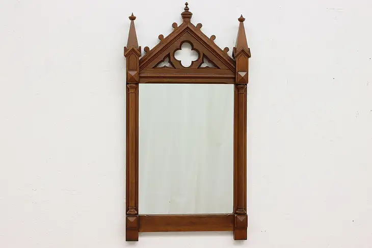 Victorian Gothic Antique Carved Walnut Hall Mirror #47435