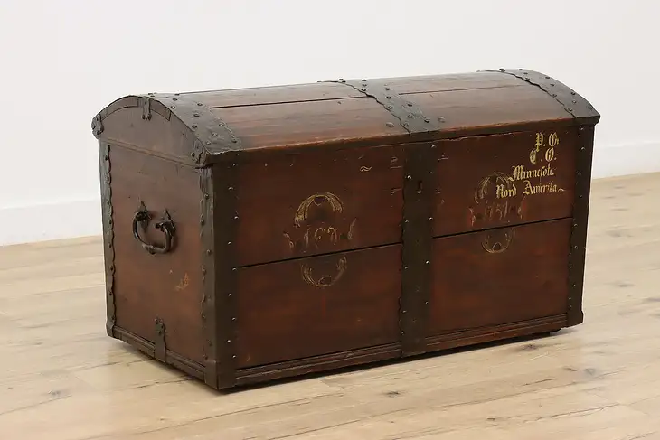 Farmhouse Antique 1757 Scandinavian Immigrant Trunk or Chest #47139