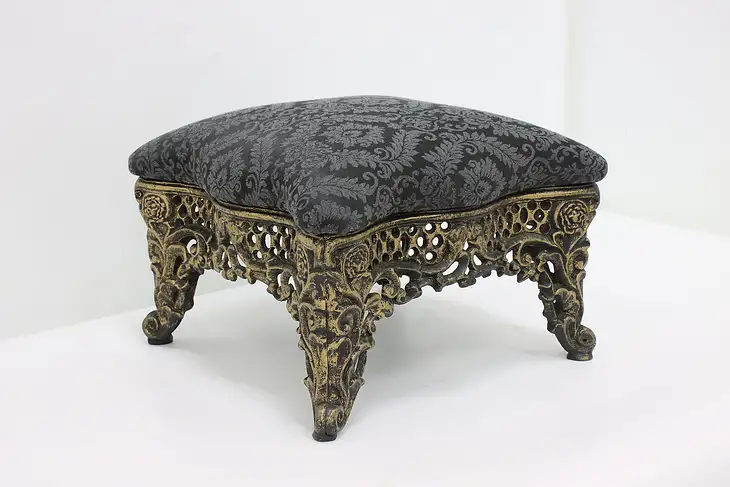 Victorian Design Vintage Cast Iron Footstool, New Upholstery #47724