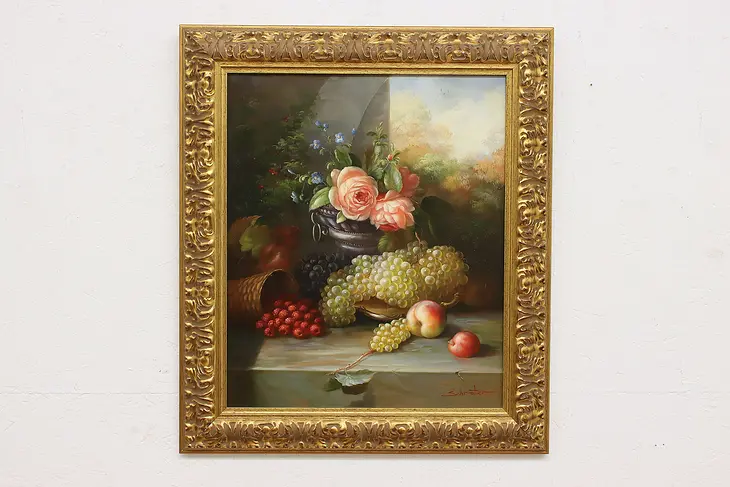 Fruit & Flowers Vintage Original Oil Painting, Schroten 31" #47536