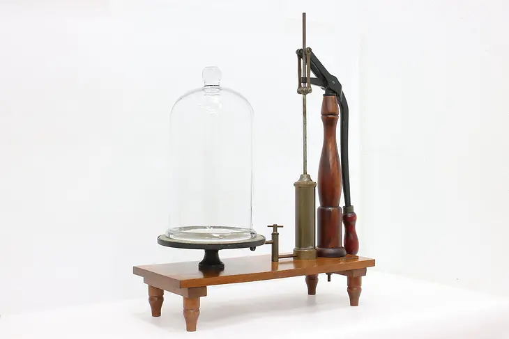 Industrial Antique Laboratory Vacuum Pump Glass Dome Central #47706