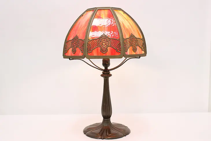 Red Stained Glass Antique Office Library Desk Lamp, Bradley #47003