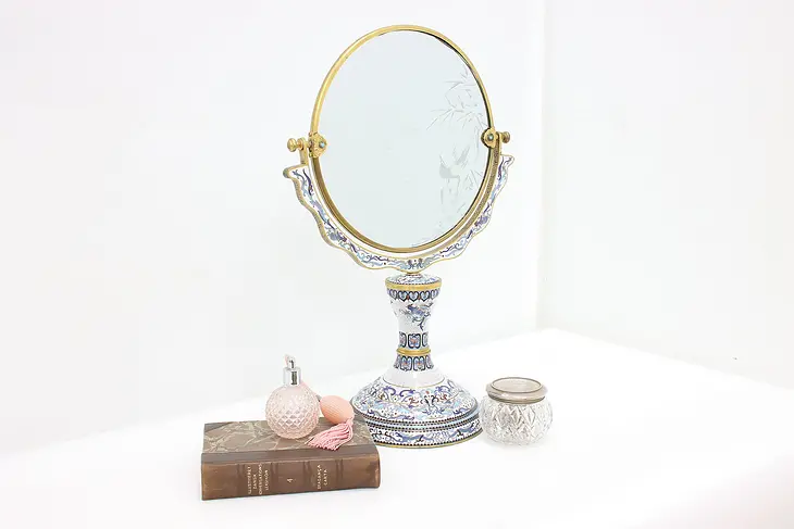 Chinese Vintage Cloisonne Enamel Tabletop Mirror, Birds #46625