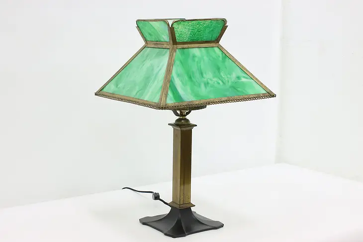 Arts & Crafts Antique Stained Glass Shade Craftsman Desk Lamp #47531