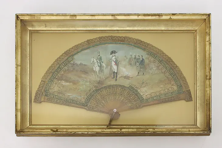 French Antique Napoleon Hand Painted Fan in Shadow Box 15" #47527