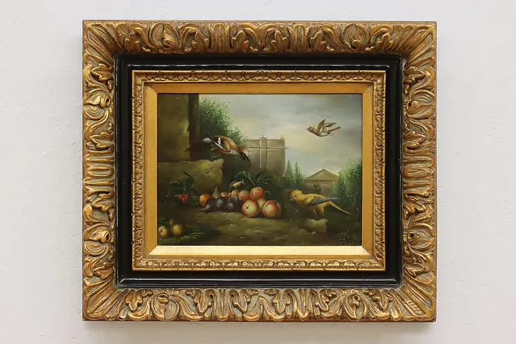 Birds & Fruit Original Antique Oil Painting, Nadd 27" #48008