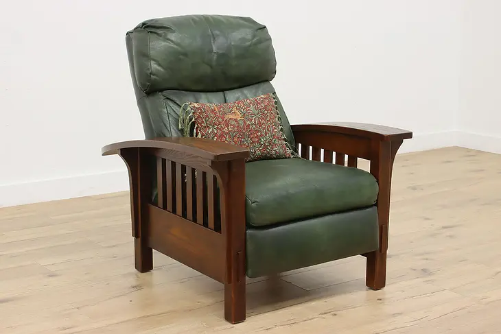 Arts & Crafts Mission Vintage Oak & Leather Recliner Chair #47144