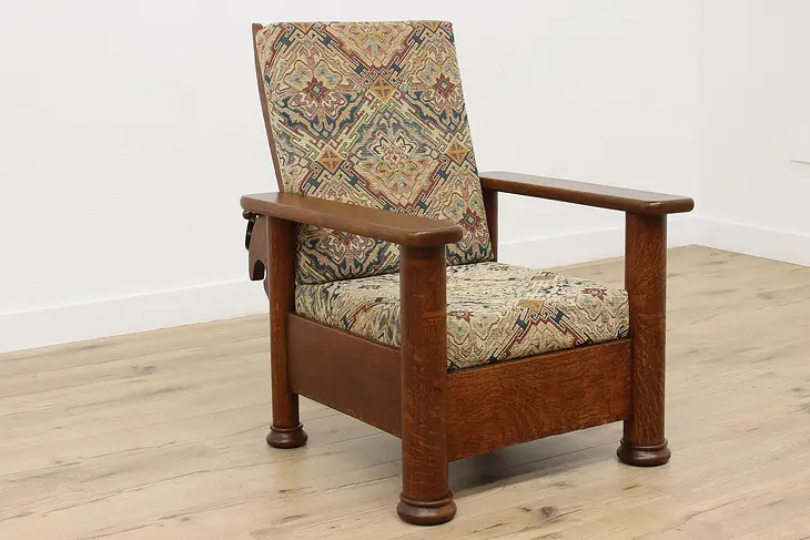 Arts & Crafts Antique Empire Oak Morris Recliner Chair #47496