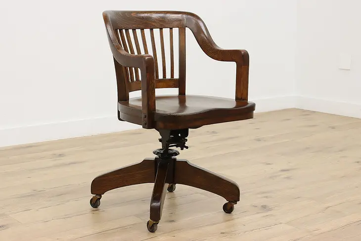 Oak Antique Swivel & Adjustable Office or Library Desk Chair #41999