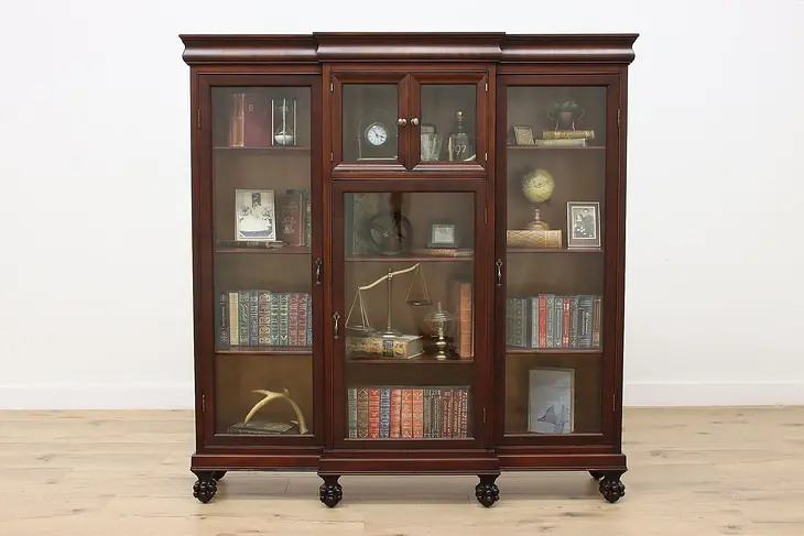 Mahogany Antique Office or Library Triple Bookcase, Paw Feet #48104