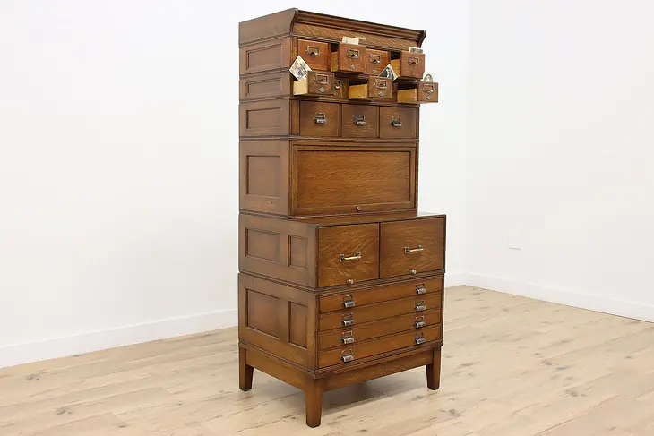 Oak Antique Stacking 18 Drawer Collector File Cabinet Yawman #48077