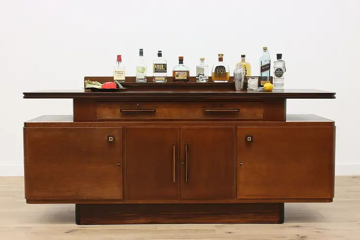 Dutch Art Deco Antique Oak Sideboard or Bar Cabinet, Jansen #48130
