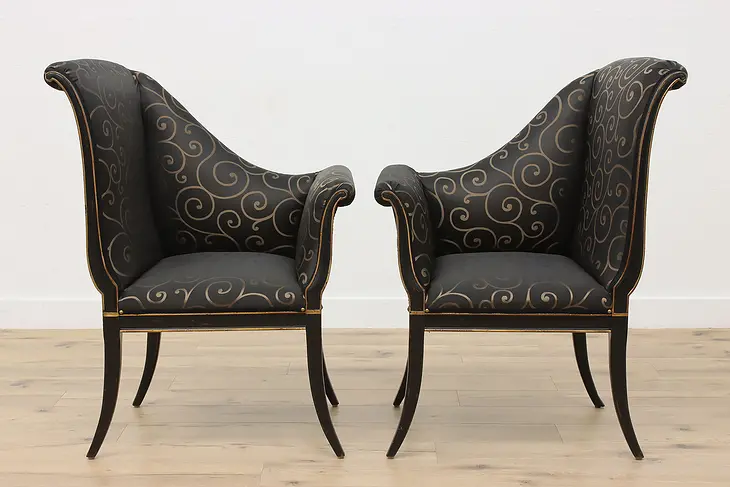 Pair of Vintage Hollywood Regency Upholstered Chairs, Karges #47796
