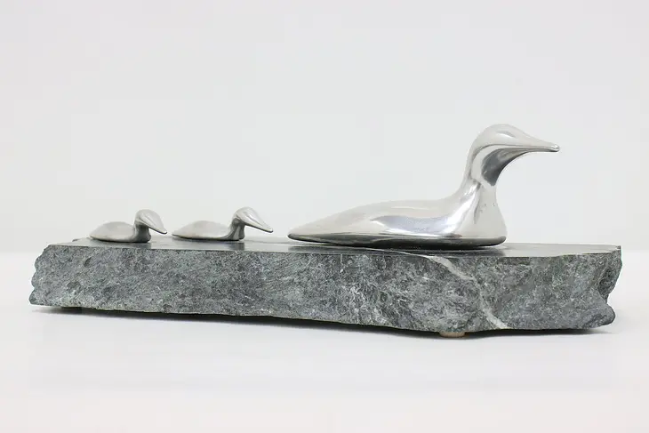 Hoselton Vintage Aluminum Loon Sculpture, Marble Base #47949