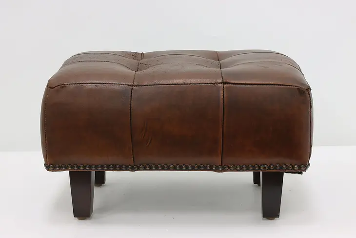 Traditional Vintage Leather & Brass Nailhead Footstool #48125