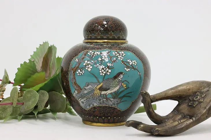 Japanese Vintage Cloisonne Inlaid Enamel Tea Jar, Birds #48217