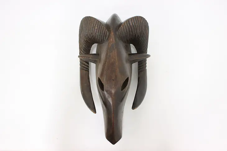 Traditional African Folk Art Hand Carved Vintage Ram Mask #47628