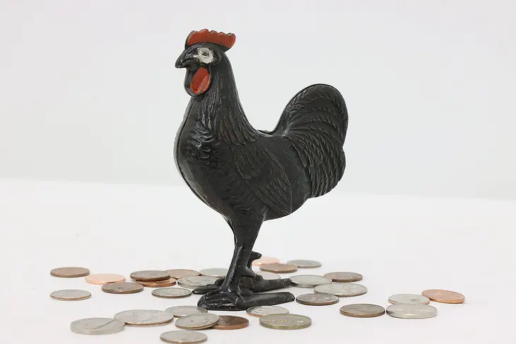 Farmhouse Vintage Cast Iron Rooster Sculpture Coin Bank  #46753