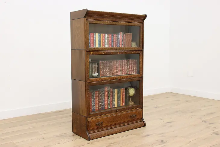 Oak Antique 3 Stack Lawyer Office Library Bookcase #48050