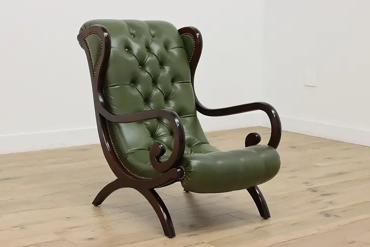 Georgian Design Vintage Leather & Birch Lounge Chair #48132