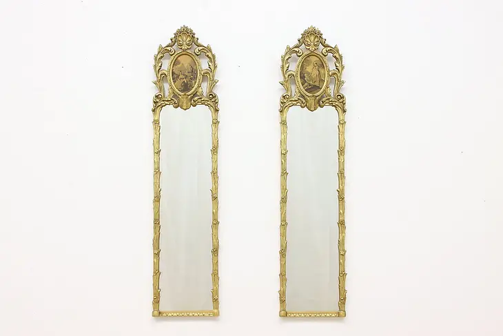 Pair of French Style Gilt Wall Mirrors Courting Scenes #47278