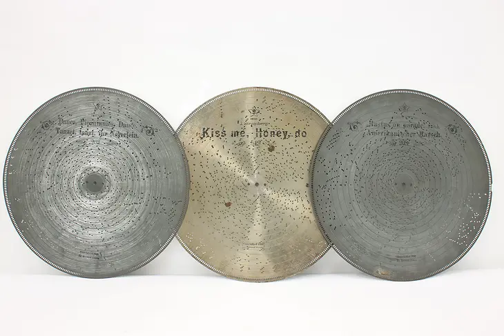 Set of 3 Antique Stella Music Box 17.25" Discs "Kiss Me" #48306