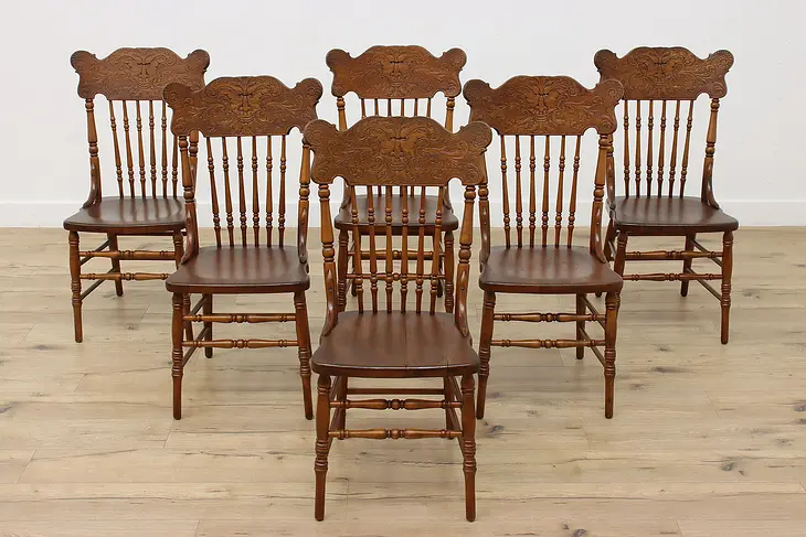 Set of 6 Victorian Antique Pressback Birch Dining Chairs #48335