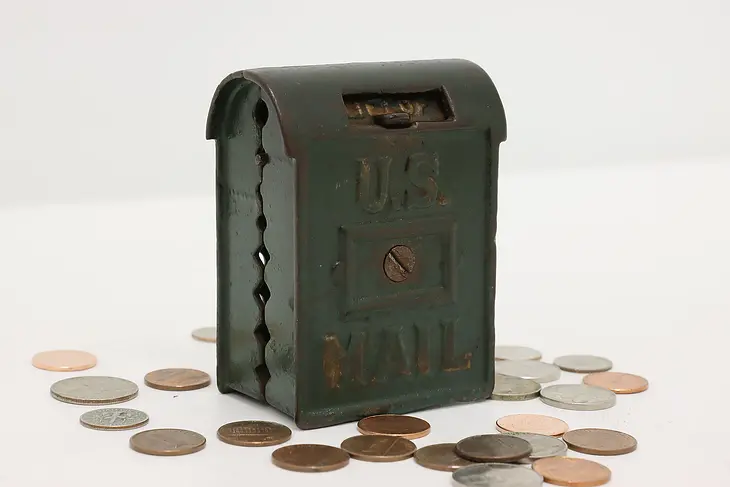 Cast Iron Antique Painted US Mail Mailbox Coin Bank #46742
