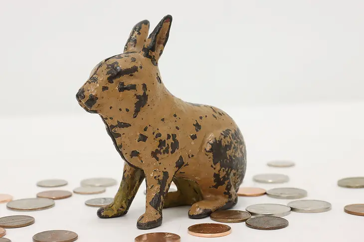 Farmhouse Vintage Cast Iron Rabbit Sculpture Coin Bank #46752
