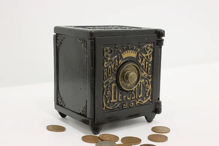 Victorian Cast Iron Antique Combination Safe Coin Bank Royal #46756