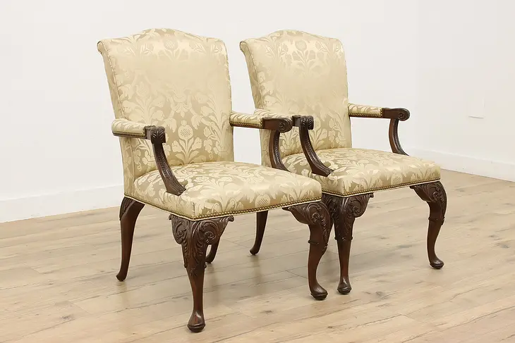 Pair of Georgian Design Carved Mahogany Library Chairs #48524
