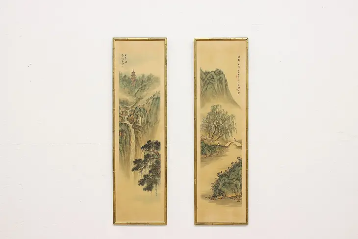 Pair of Japanese Antique Original Watercolor Paintings #47130