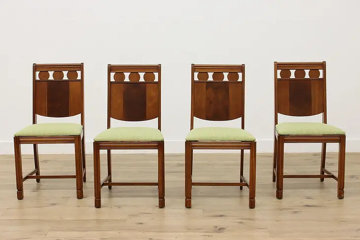 Set of 4 Art Deco 1930s Vintage Walnut Dining Chairs, Crown #48548