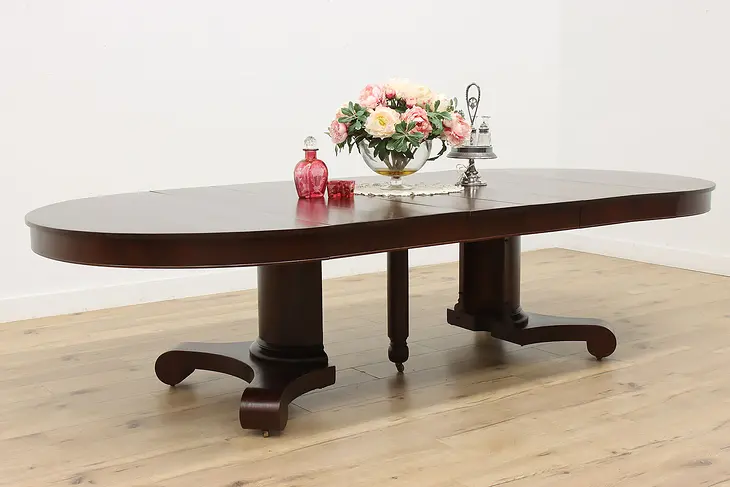 Empire Antique Round 54" Mahogany Dining Table, Extends 10' #48534