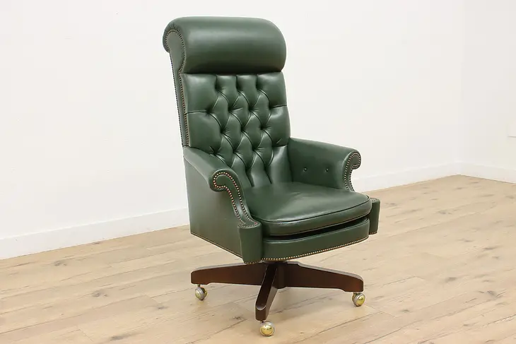 Kittinger Vintage Leather Office Library Swivel Desk Chair #48532