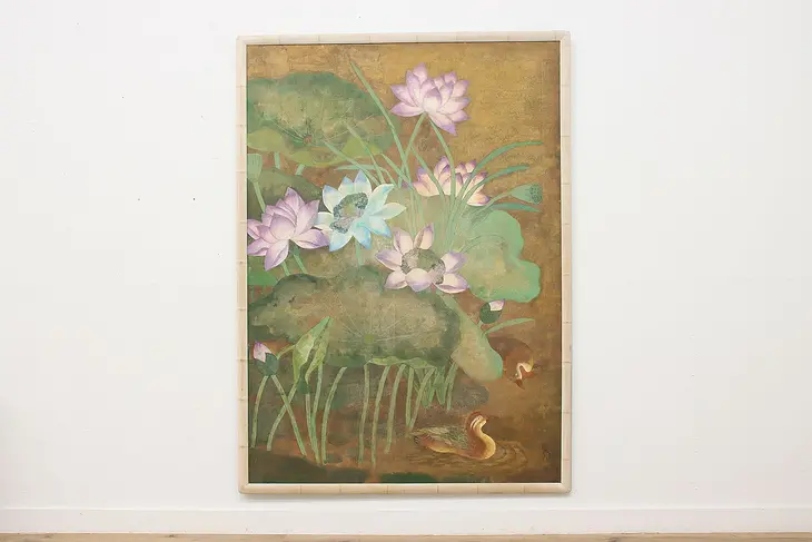 Lilies & Ducks Vintage Original Gouache Painting Shan 88" #48503